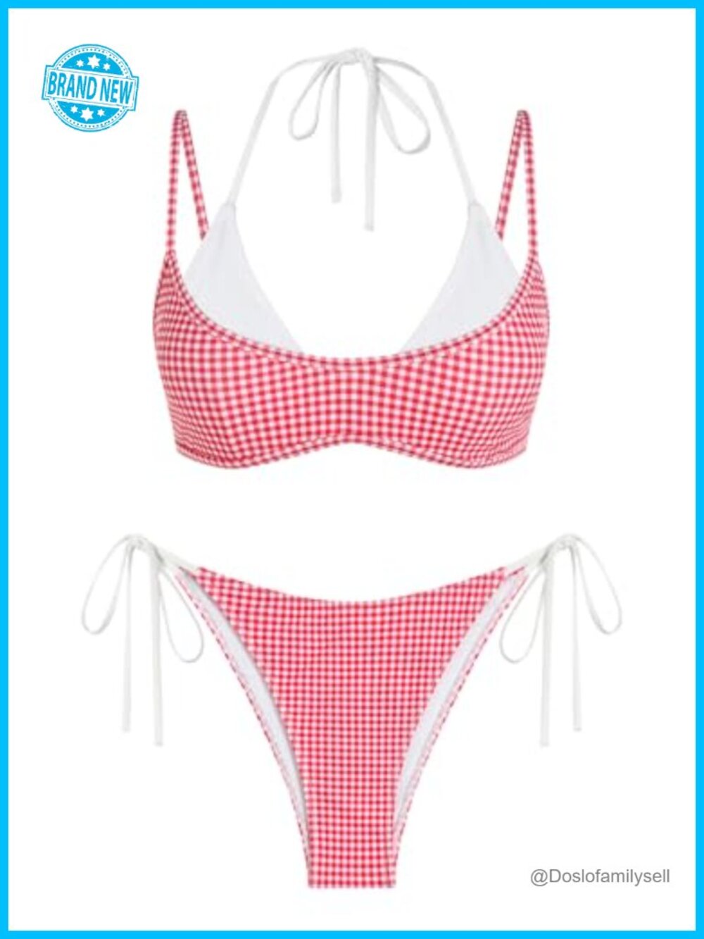 Women's Polka Dot Bikini Set Double Layer Halter 2 Piece Swimsuit